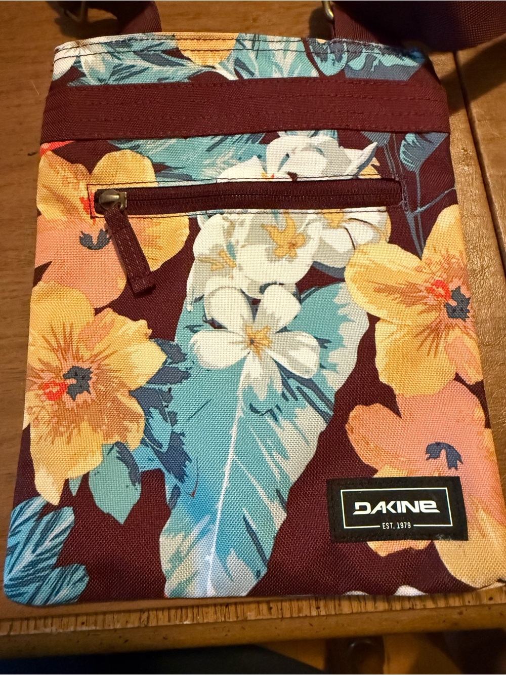 Dakine Burgundy Floral Crossbody with Teal & Yellow Accents